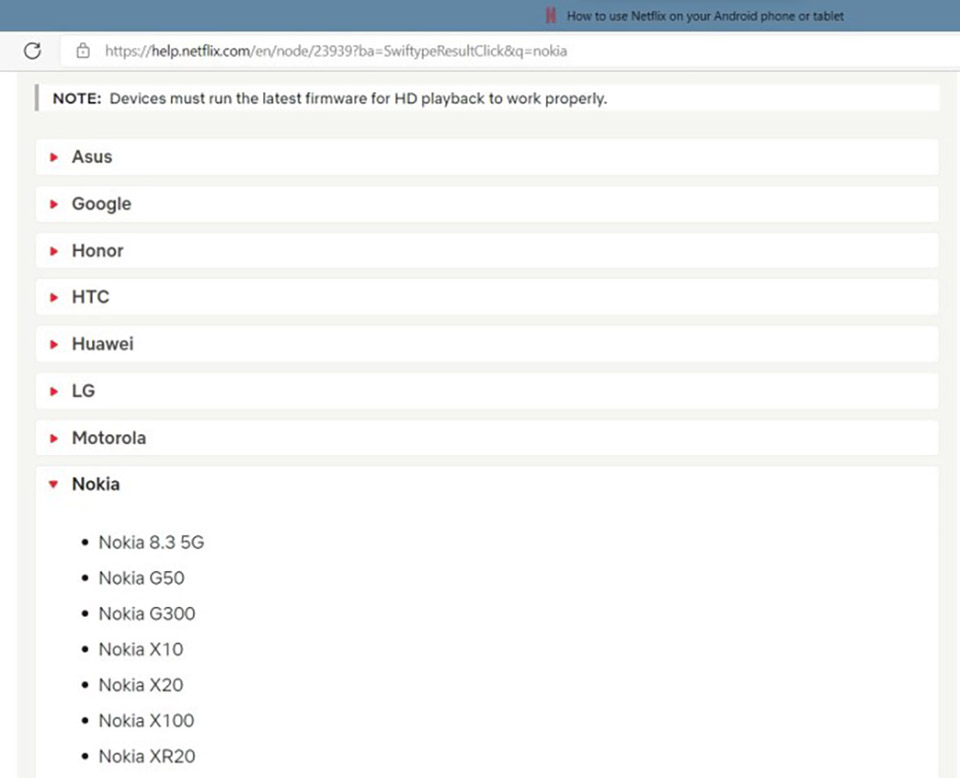 Sforum - Trang thông tin công nghệ mới nhất Nokia-X100-leak Nokia X100 và Nokia G300 xuất hiện trong danh sách các thiết bị được Netflix hỗ trợ