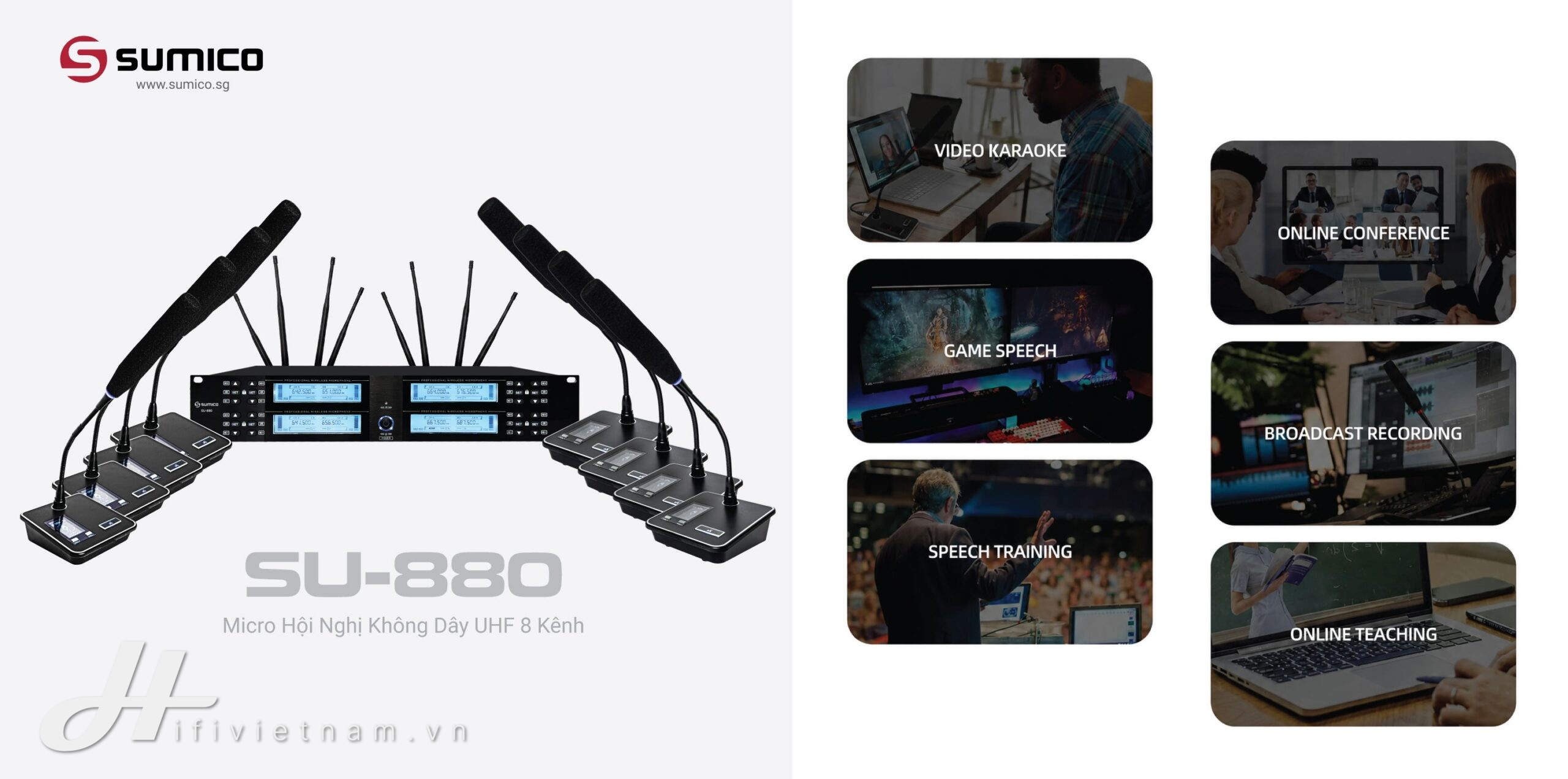 Cắt đứt “ma trận” dây cáp phòng họp cùng hệ thống 8 micro Sumico SU-880