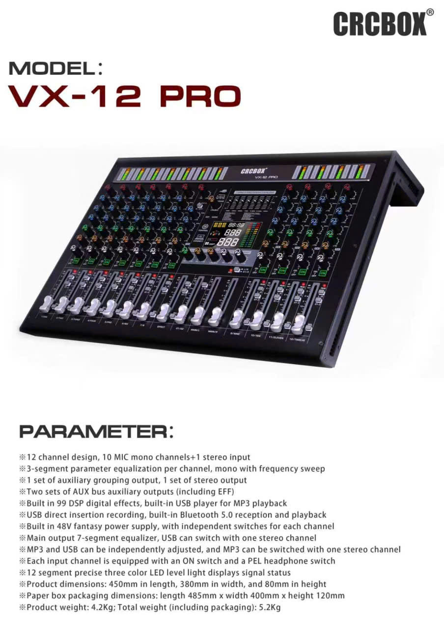 CRCBOX VX-12 PRO: Mẫu mixer 12 kênh toàn diện cho sân khấu và sự kiện biểu diễn